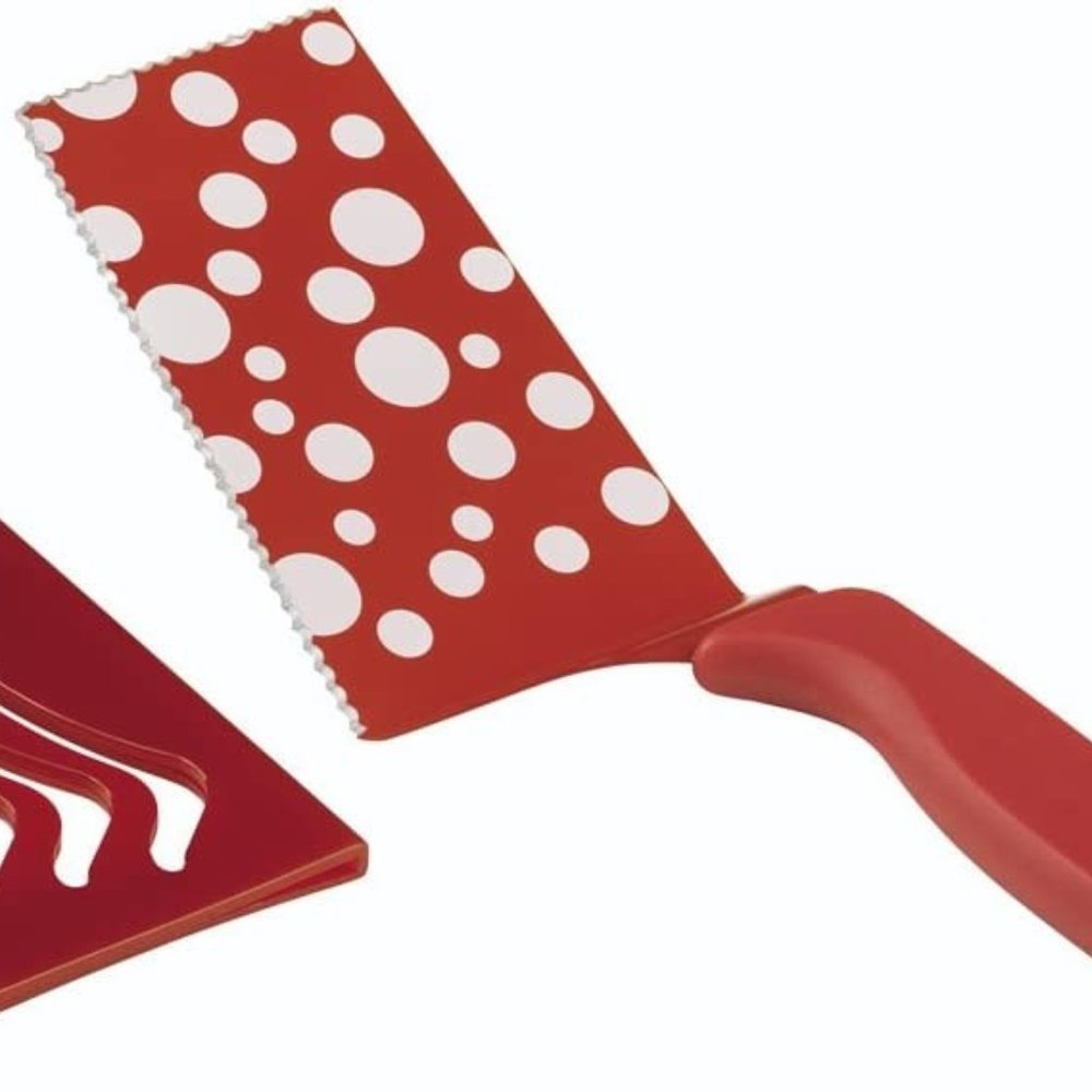 NEW Kuhn Rikon Dual Edge Slice and Serve Slicer 10-Inch Red Polka Dot Pie Server